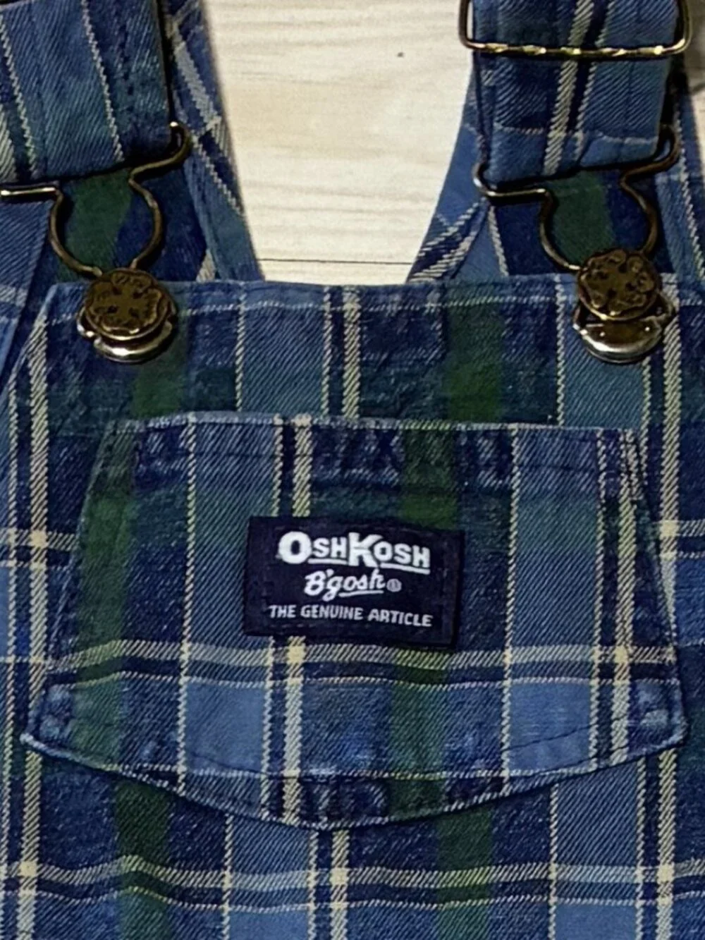 Vintage OshKosh B'gosh Plaid Overalls 24M Blue Green Tartan ength as your toddle